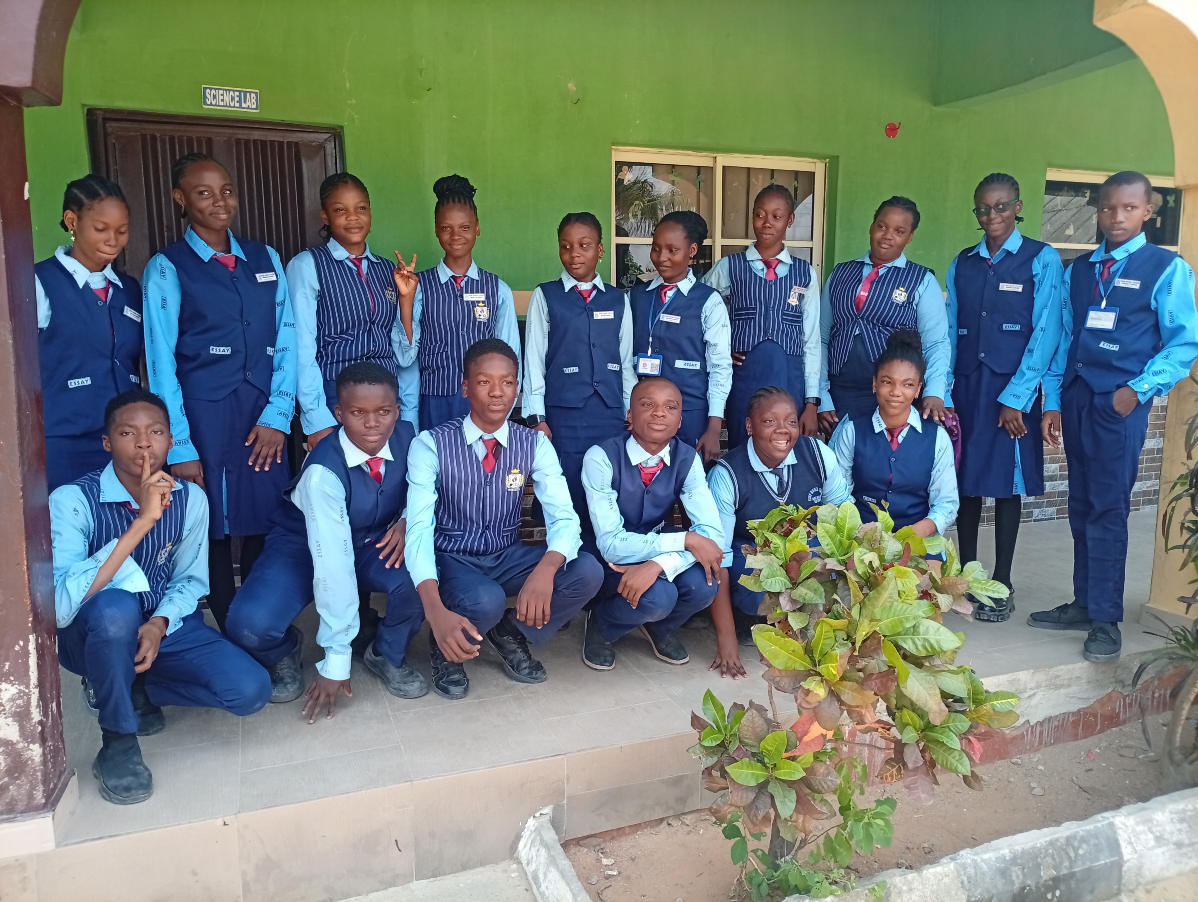 Secondary students outside the science block